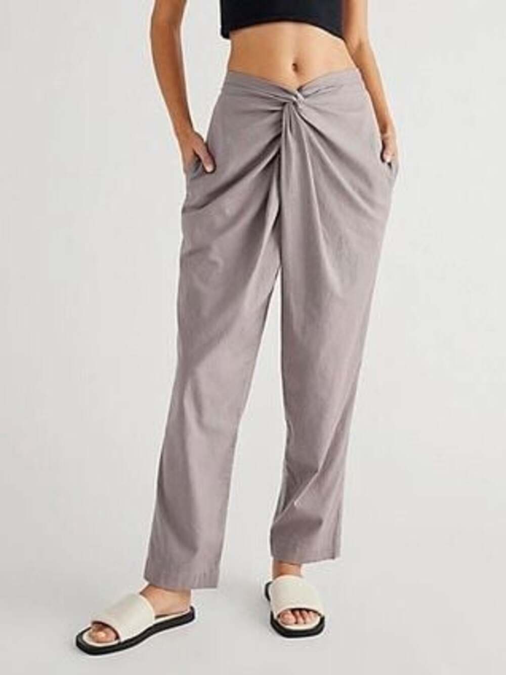 Free People Keep My Cool Twist Front Trousers in Grey Small